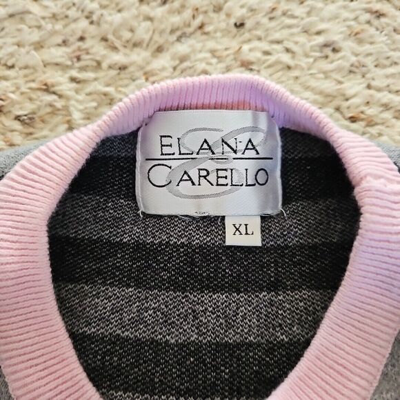 Vtg Elana Carello Sweater Striped Jumper Pink Hearts Kawaii Cute Goth 90s - Picture 5 of 14